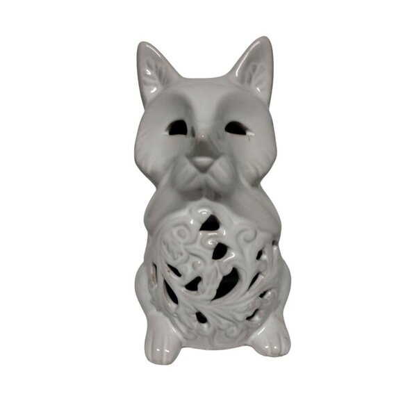 Ceramic Cat Candle Holder, Decorative Cutout Accent, Home‎ Decor, Gray - Picture 1 of 11